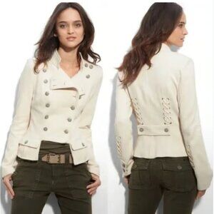 Free People We the Free Majorette Military Knit Jacket Corset Lace up Cream Sz 6